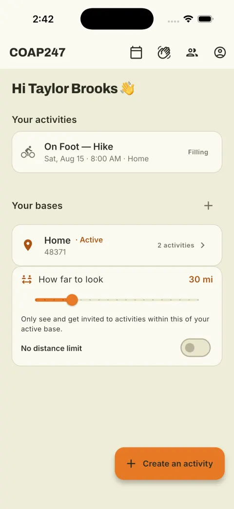 The created plan sitting on the home screen at the Filling stage.